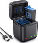 Akulaadija GoPro Hero 13 Black jaoks - 3-kanaliline akulaadija koos kiirlaadimisega, USB-C kaabel - kiirlaadija &uuml;hildub GoPro Hero 13 Black originaalakuga (ilma akuta)