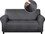 molasofa &Uuml;bergro&szlig;e Liebessitzbezug f&uuml;r Heimdekoration, weiches leder&auml;hnliches Spandex, Loveseat-Bezug, rutschfest, 1-teilig, Couchbezug f&uuml;r Hunde/Katzen/Kinder (&uuml;bergro&szlig;es Loveseat, Dunkelgrau)