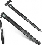 Manbily C-666L 32 mm Carbon Monopod kaameratele 44 cm - 174 cm s&uuml;sinikkiust monopood statiiv DSLR reisimonopood koos jalutuskeppide k&auml;epidemega 6 sektsiooniga matkapostid Max. 15 kg koos telefoniklambriga video jaoks
