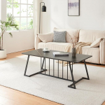 [en.casa] Nospoo kohvilaud 120 x 60 x 46 cm Ristk&uuml;likukujuline diivanilaud metallist raamiga kohvilaud Marmorne v&auml;limus Must