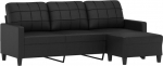 vidaXL 3-kohaline diivan, diivan koos jalatoega, lamades diivan elutuppa, polsterdatud diivan, tugitool, l&otilde;&otilde;gastav diivan, Lounge diivan, TV diivan, must kunstnahk