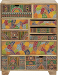 Kare Paradise Design sahtli kapp Massiivne mangopuidust sahtlikapp K&auml;sitsi valmistatud hoiuruum Elutuba Esikus Patchwork muster V&auml;rviline K&otilde;rgus 88 cm Beež