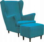 Wing Chair Cover & Ottoman Protective Cover - Arm Chair Cover Stretch + Upholstered Stool Turquoise - Strandmon Arm Chair Cover and Stool Cover - Elastic Velvet Velour Dirt-Repellent - Oeko-Tex 100