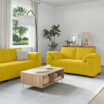 2-teiliges Sofa-Set mit Kissen aus gelbem Samt - Samtsofa-Set in Gelb f&uuml;r gem&uuml;tliche Entspannung im Wohnzimmer
