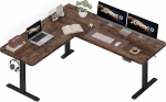 JUMMICO nurgapult, reguleeritava k&otilde;rgusega, 3 hoiuk&otilde;rgusega, 160 x 140 cm, L-kujuline reguleeritava k&otilde;rgusega laud koos kaablikanaliga ja 2 konksuga, ergonoomiline arvutilaua kodukontorisse, pruun