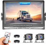 Tagumise vaate kaameras&uuml;steem kahe kaameraga, videosalvestus 9-tollise LCD-monitoriga DVR, IP69 veekindel t&auml;isv&auml;rviline &ouml;ise n&auml;gemise autokaamera 2 x 10 m kaabliga haagisele/veoautole/bussile/veoautole/maasturile