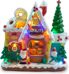 Wintem - Northlight Weihnachtslandschaft mit LED-Lichtern, rotierendem Baum und Weihnachtsmusik, handbemalte Dekoration mit USB-Kabel und Batterien, leuchtendes animiertes Dorf f&uuml;r Zuhause oder