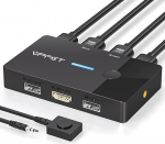 VPFET 4K 60 Hz HDMI KVM l&uuml;liti 2 PC 1 monitor, USB, 2 arvuti jaoks, mis jagavad 1 monitori ja 1 klaviatuuri/hiire, koos lauaarvuti kontrolleri ja 2 USB-kaabliga, Plug and Play Schwarz