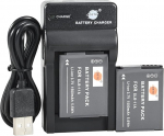 DSTE SLB-11A Li-ion aku (2 tk) ja mikro USB laadija, mis &uuml;hildub Samsung WB600 WB650 WB700 CL65 CL80 EX1 HZ25W HZ35W HZ50W ST1000 ST500 TL240 TL320 TL350 TL50 digikaameraga.