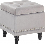 Beliani Loretto Glamour Look ruudukujuline sametist tugitooli hoiuruumi ja n&ouml;&ouml;pidega helehall