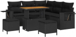 Rantry 8-teiliges Garten Sofa Set mit Kissen aus schwarzem Poly Rattan, 3-teiliges Garten Esstisch Set mit Kissen aus schwarzem Poly Rattan Gartenlounge Model3361744