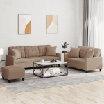 Cappuccino-Braun 2/3-Sitzer-Kunstleder-Sofa Set mit Fu&szlig;hocker & Kissen - Komfortabel & Robust Model3201397