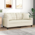 2-Sitzer-Kunstleder-Sofa Creme, Komfortabel & Stabil, Mit Zierkissen - 158x77x80 cm Model3200804