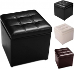 HOMASIS Square Bean Bag Footrest PU Storage Bench for Bedroom Entrance Living Room Low Stool 40 x 40 x 40 cm Load Capacity 110kg (Black)