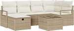 7-teiliges Garten-Sofa-Set mit Kissen Beige Poly Rattan, 2-Sitzer Garten-Sofa mit Stauraum & Kissen Beige Poly Rattan Gartenlounge Model3360522