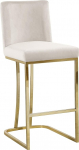 Meridian Furniture Heidi Collection Moderner Hocker mit Samt, gepolstert, mit poliertem goldfarbenem Metallrahmen, cremefarben, 40,6 x 49,5 x 92,7 cm (B x T x H)