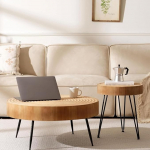 Cagnolier &uuml;mmargune kohvilaud, 2 tuba laudade komplekt, 2 elutoa lauda, &uuml;mmargune puidust aastaratta kujuga, mustade metalljalgadega &uuml;mmargune kohvilaud, diivanilaud elutuppa (l&auml;bim&otilde;&otilde;t 77 x 36 cm koos