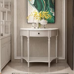 Schlanker Konsolentisch f&uuml;r Flur und Eingangsbereich, Ablage hinter dem Sofa, Marmor-Spiegelvitrine, moderner Eingangstisch, halbmondf&ouml;rmiger Konsolentisch mit Schublade - schlanker Eingangs
