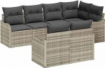 7-teiliges Garten-Sofa-Set mit Kissen Hellgrau Poly-Rattan Gartenlounge Model3345742