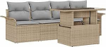 5-teiliges Garten-Sofa-Set mit Kissen Beige Poly-Rattan, 2-Sitzer Garten-Sofa mit Stauraum & Kissen Beige Poly-Rattan Gartenlounge Model3356923