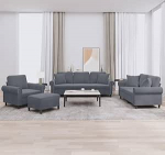 4-osaline diivanikomplekt tumehall samet koos padja ja jalatoega Mugav 3+2+1 diivanikomplekt elutuppa v&otilde;i r&otilde;dule Vastupidav metallraam ja pehme polsterdus