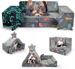 M&auml;ngu diivan lastele, vahtpolsterdatud pehme ehitusplokkide diivanvoodi, 9-osaline v&auml;liskonstruktsiooni kombineeritud moodul, modulaarne laste diivan, sobib m&auml;ngimiseks ja magamiseks, lastetoa m&auml;ngimine