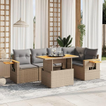 Set Schlafsofa, 6-teiliges Gartensofa-Set mit beigefarbenen Kissen aus Polyrattan, Sofa f&uuml;r Wohnzimmer, Gartensofa, modernes Sofaset f&uuml;r den Au&szlig;enbereich, M&ouml;bel Modell 3273509
