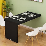 Unsichtbarer Teleskop-Klapptisch zur Wandmontage, platzsparender Schreibtisch aus Holz, f&uuml;r K&uuml;che, Esszimmer, Wohnzimmer, Balkon, kompakter Heim-Schminktisch (Schwarz + schwarzer Rahmen, 1)