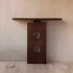 KLWQR Konsolentisch Schmal aus Massivholz, Beistelltisch Schmal mit Gro&szlig;z&uuml;giger Ablagefl&auml;che, Flurtisch im Neuen Chinesischen Stil mit Runden Ausschnitten(Brown,120x25x85 cm/47x10x33 in)