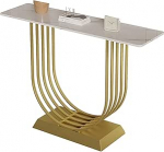 Moodne konsoollaud, pikk konsoollaud, kitsas koridorilaud, metallist alus, kiltkivist plaat, sissep&auml;&auml;sulaud elutuppa (kuldne, 140 cm / 55 tolli)