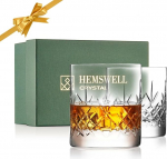 Hemswell Crystal Whisky Glasses Set of 2 - 310ml Old Fashioned Glasses, Whisky Tumbler - Traditional Cut Lead Free High Clear Crystal Whisky Tasting Glass - Satin Box (Wicklow)