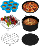 Cosori Hot Air Fryer Accessories, 6 Piece Accessory Set for 5.5L Fryers Air Fyer All Brands, Baking Mould, Pizza Pan, Grill Grate, Steaming Rack, Silicone Mat, Muffin Mould
