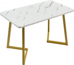 Merax Dining Table 117 cm, Dining Room Table, Kitchen Table, Rectangular Table, Sturdy Metal Frame, Modern Marbling Dining Table with Metal Legs, for Dining Room, Living Room, Gold & White