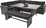 Mendler HWC-A29 Poly Rattan Garden Furniture Set Lounge Dining Table Set Sofa + Bench Grey Cushion Grey