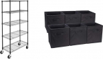 Amazon Basics 5-Shelf Storage Unit on 4-Inch Casters with Height Adjustable Shelves and Adjustable Levelling Feet and Foldable Storage Cubes (6 Pack), Black