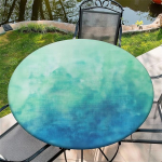 Outdoor Round Tablecloth with Elastic Band, Diameter 60 - 150 cm, Elastic Garden Tablecloth with Green Batik Pattern Suitable for 135 cm - 145 cm