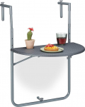 Relaxdays Folding Balcony Hanging Table W x D 59.5 x 63 cm 3-Way Height Adjustable 2 Drink Holders Railing Table Grey
