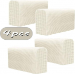 Ezoon 4 x Cream Square Stretch Leather Chaise Longue Armrest Protector Wide Sofa Chair Deck Chair Slipcover for Kids Cats Dogs Garden Furniture