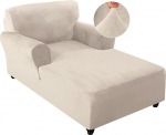 FantasDecor Velvet Chaise Lounge Cover Stretch Slipcover for Living Room Chaise Lounge Slipcover with Double Arm Chaise Lounge Cover for Bedroom Chaise Lounge Soft Plush Fabric Machine Washable
