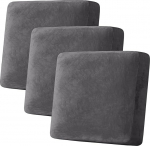 H.VERSAILTEX Samt-Stretch-Couch-Kissenbezug, Pl&uuml;schkissen-Schonbezug f&uuml;r Stuhl, Zweisitzer, Sofa, M&ouml;belschutz, Sitzkissen, Sofabezug (3 St&uuml;ck, XL-Sofakissenbez&uuml;ge, Grau)