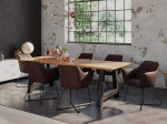 SAM 7-Piece Dora Dining Set 180 x 90 cm Solid Mango Wood and Natural Coloured Wane Table with A Metal Frame in Matte Black + 6 x Kirin Chairs in Suede Look