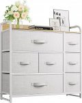 YITAHOME Chest of Drawers with 7 Drawers, Cupboard, Fabric Drawers with Handles, Metal Frame, Durable, Light Grey