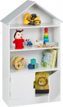 Relaxdays Children's Shelf, House Shaped Bookcase, 3 Open Compartments, 1 Closed Compartment, HBT: 115 x 68 x 28 cm, White/Grey