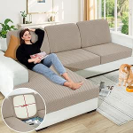 【Sectional Couch Covers for L-Shaped Chaise Longue, 1 t&uuml;kk, eraldi padi, diivan, universaalne asendus, suur, ruuduline m&ouml;&ouml;bli kaitsja elastse p&otilde;hjaga (Chaise Lounge Cover, khaki)