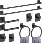 Gypie Toilet Roll Holder and Towel Holder Set, 10 Pieces, Black Bathroom Accessories Set, Metal, Bathroom Hardware Set Includes 24" Black Towel Holder, Toilet Paper Holder