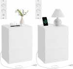 VASAGLE LET831W14 2 &ouml;&ouml;kapi komplekt, k&uuml;ljelauad, 3 sahtlit, kaldservas, 2 pistikupesa, 2 USB pesa, elutuba, magamistuba, t&ouml;&ouml;ruum, modernne, pilvivalge