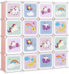 SONGMICS 16 kuubikulist riiulis&uuml;steemi hoiukapp lastele garderoobi ustega plastist kingariiul poldideta riiulid mitmeotstarbelised kingad m&auml;nguasjad 123 x 31 x 123 cm roosa LPC906P01