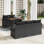 Rantry 6-teiliges Garten Sofa Set mit Kissen Schwarz Poly-Rattan, 2-Sitzer Garten Sofa mit Stauraum & Kissen Schwarz Poly-Rattan Gartenlounge Model3358011