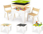 wingyz laste laud koos 2 tooliga, puidust laste lauatoolide komplekt, laste istumiskomplekt koos hoiuruumiga, 4-in-1 tegevuslaua komplekt kahepoolse ehitusplokkide aluse ja lauapinnaga