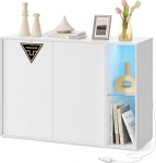 SONGMICS HOME Sideboard, t&ouml;&ouml;riistavaba tehnoloogia, &uuml;likiire t&ouml;&ouml;riistavaba kokkupanek, valgustusega hoiukapp, TV-kapp, klaasriiul, lumivalge BBK372W01